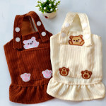 Bear Embroidered Corduroy Dress With Straps