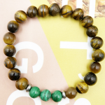 Natural Malachite Tiger Eye Stainless Steel Beaded Bracelet