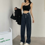 Loose High-waisted Wide-leg Mopping Straight-leg Pants