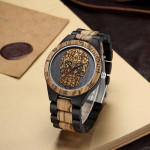 Skull Wooden Watch Quartz Scale Double Color