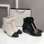 Women's Thick Heel Pearl Bow Boots