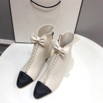 Women's Thick Heel Pearl Bow Boots