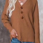 New Button New Knitted V-neck Sweater Women