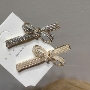 Hairpin Sweet Metal Pearl Diamond Bow Duckbill Temperament Lady Edge Clip Female