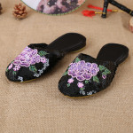 New Women's Handmade Sequin Silk Satin Cloth Slippers Flat Heel Personality Fashion Handmade Embroidery Slippers