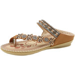 Bohemian Folk Style Rhinestones With Clip Toe Slippers