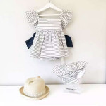 2021ins explodes, baby girl, baby stripe dress, shorts suit, princess skirt, big bow knot