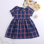 Girls' Little Girl Doll Collar Casual Plaid Short Sleeve Dress