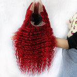 Red Deep Wave Human Hair Wig Real Headgear