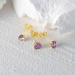 S925 Sterling Silver Purple Cluster Heart-shaped Diamond Stud Earrings