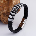 Black Leather Woven Men's Versatile Titanium Steel Leather Bracelet