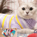 Multi Color Knitting Cat Sweater Lapel Casual