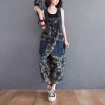 New Denim Strap Fat Mm Loose Slim Printed One-piece Wide-leg Pants