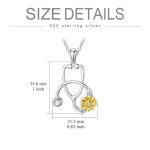 925 Sterling Silver Sunflower Stethoscope Medical Doctor Nurse Student Graduation Pendant Necklace