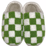 Winter Plush Black Green Checkerboard Warm Non-slip Cotton Slippers