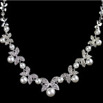 B0879 bride wedding jewelry accessories wholesale fashion diamond pearl necklace earrings set leaves the atmosphere