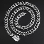 Stainless Steel Encrusted Zircon Spring Buckle Cuban Chain