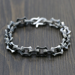 S925 Sterling Silver Retro Vintage Heavy Feeling Clasp Keel Bracelet