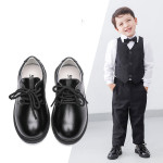 Children's Autumn New Casual Pure Black Leather Shoes