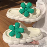 Ins Fashion Fairy Style Small Green Flower Linen Slippers All-season Universal Indoor Silent Thick Sole