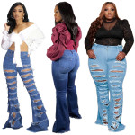 New Washing Trend Large Size Women's Torn Jeans