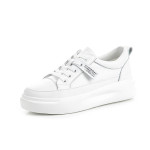 Large size leather platform white shoes