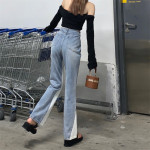 Design Contrast Color Jeans High Waist Show Long Legs