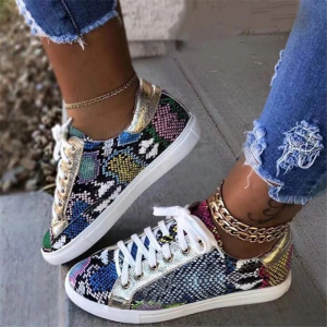 Snakeskin PU Women's Shoes Flat Sneakers Sneakers