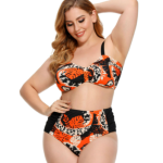 Plus Size Ruched Bikini Floral Printed Swimsuit Europe And America