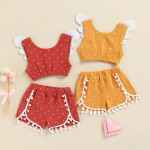 Baby Cotton Hemp Flying Wing Vest Dot Shorts Suit