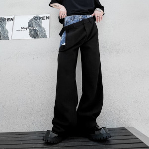 Men's Denim Patchwork Trousers Draping Loose Plankton Style