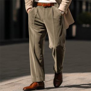 Men's Formal Velvet Front Pocket Straight Trousers