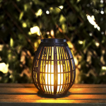 Explosive Solar Retro Patio Plastic Oval Rattan Wind Lamp