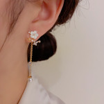 Sterling Silver Needle Mori Style Light Luxury Fritillary Flower Dual-wear Tassel Earrings