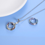 925 Silver Circle Crystal Pendant Necklace for Women Girls 