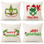 Christmas Green Grinch Linen Pillow Cover Wholesale Bedside Cushion Backrest Sofa Cushion