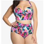 Printed Push Up Bikini Swimsuit Ladies Split High Waist Plus Size Multicolor