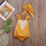 Mustard Flower Patchwork Romper + Headband 2pc set