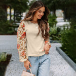 Printed Lantern Long Sleeve Casual Top Sweater Female