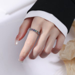 925 Sterling Silver Color Diamond Index Finger Ring Women's Retro Scale Design