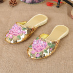 New Women's Handmade Sequin Silk Satin Cloth Slippers Flat Heel Personality Fashion Handmade Embroidery Slippers