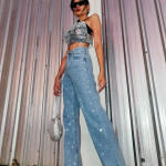 Sky Star Water Diamond Wide Leg Jeans Heavy Industry Hot Drill