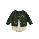 Infant Contrast Color Matching Embroidered Cotton Yarn Sweater Coat