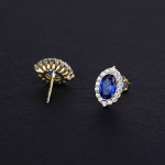 Vintage Blue Pointed Crystal Stud Earrings For Women Entire Sterling Silver