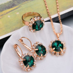 Europe and America fashion round crystal necklace earrings ring set hot jewelry jewelry wholesale jewelry wholesale