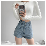 Small Man Waist Cross Woven Super High Waist Tummy Denim Shorts Women