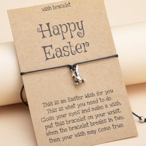 Alloy Rabbit Easter Hand Woven Adjustable Blessing Card