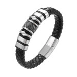 Black Leather Woven Men's Versatile Titanium Steel Leather Bracelet