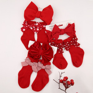 Baby Bow Hair Band Socks Suit Children's Christmas Big Bow Socks Combination