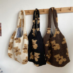 Cute Bear Print Bags Winter Lamb Shoulder Bag Women Shopping Handbags